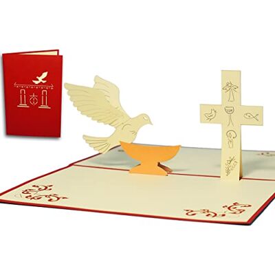 Lin Pop Up carte de vœux 3D pour un baptême, Colombe, croix et Police - Publicité Lin Pop Up carte de vœux 3D pour un baptême, Colombe, croix et Police - Publicité