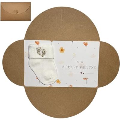 Moonbaby Annonce grossesse Floral Papi Mamie Tata Tonton Grands parents carte imprimée avec enveloppe et chaussette (Tata) - Publicité Moonbaby Annonce grossesse Floral Papi Mamie Tata Tonton Grands parents carte imprimée avec enveloppe et chaussette (Tata) - Publicité