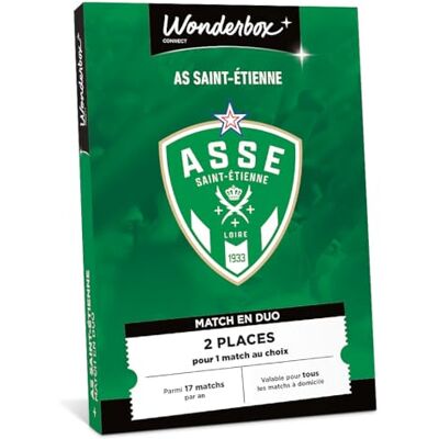 WONDERBOX Connect Coffret Cadeau AS Saint-Etienne Classic pour 2 pers 2 places pour 1 match au choix Parmi 17 matchs par an, valable pour tous les matchs à domicile Validité 27 mois - Publicité WONDERBOX Connect Coffret Cadeau AS Saint-Etienne Classic pour 2 pers 2 places pour 1 match au choix Parmi 17 matchs par an, valable pour tous les matchs à domicile Validité 27 mois - Publicité