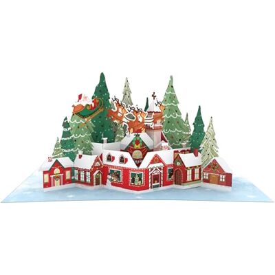 ASVP Shop Carte de Noël 3D – Village enneigé avec Père Noël volant dans son traîneau – Parfait pour les vœux de vacances - Publicité ASVP Shop Carte de Noël 3D – Village enneigé avec Père Noël volant dans son traîneau – Parfait pour les vœux de vacances - Publicité