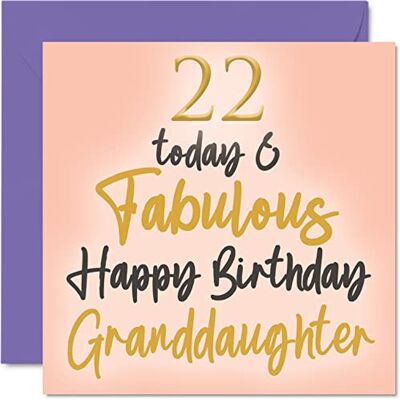 Stuff4 Fabuleuses cartes d'anniversaire 22 ans pour petite-fille 22 aujourd'hui & Fabulous, Carte d'anniversaire pour petite-fille de la part de grand-père et grand-mère, 145 mm - Publicité Stuff4 Fabuleuses cartes d'anniversaire 22 ans pour petite-fille 22 aujourd'hui & Fabulous, Carte d'anniversaire pour petite-fille de la part de grand-père et grand-mère, 145 mm - Publicité