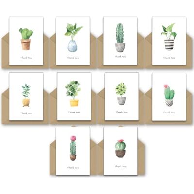 Panda Lot de 30 cartes de remerciement Cactus en carton recyclé – Dix motifs différents, blanc, 14,8 cm x 10,5 cm (WCWF20) - Publicité Panda Lot de 30 cartes de remerciement Cactus en carton recyclé – Dix motifs différents, blanc, 14,8 cm x 10,5 cm (WCWF20) - Publicité