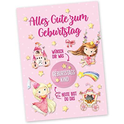 Papierdrachen Carte postale avec bouton Joyeux anniversaire à envoyer et à offrir Design princesse Bouton imprimé de 35 mm avec enfant d'anniversaire - Publicité Papierdrachen Carte postale avec bouton Joyeux anniversaire à envoyer et à offrir Design princesse Bouton imprimé de 35 mm avec enfant d'anniversaire - Publicité