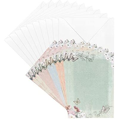 ideen mit herz Lot de 10 cartes de vœux avec enveloppes, vierges, multicolores, neutres, motifs floraux, Din B6 (papillons) - Publicité ideen mit herz Lot de 10 cartes de vœux avec enveloppes, vierges, multicolores, neutres, motifs floraux, Din B6 (papillons) - Publicité
