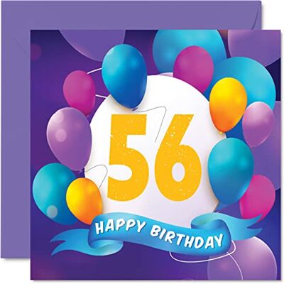 Stuff4 Carte d'anniversaire 56 ans pour homme et femme, Fête de ballons - Publicité Stuff4 Carte d'anniversaire 56 ans pour homme et femme, Fête de ballons - Publicité