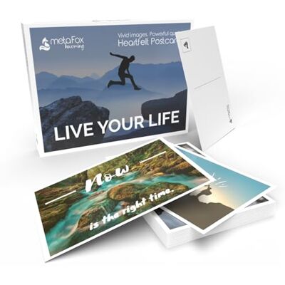 metaFox "Live Your Life Postcards Sayings 20 motivational cards for every day Encouraging cards with positive quotes and life wisdom Sayings box as a gift or for yourself - Publicité metaFox "Live Your Life Postcards Sayings 20 motivational cards for every day Encouraging cards with positive quotes and life wisdom Sayings box as a gift or for yourself - Publicité