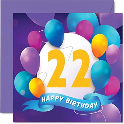 Stuff4 Carte d'anniversaire 22 ans pour homme et femme, Fête en ballon - Publicité Stuff4 Carte d'anniversaire 22 ans pour homme et femme, Fête en ballon - Publicité