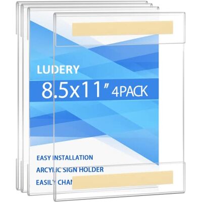 Ludery Lot de 4 supports de panneau en acrylique de 21,6 x 27,9 cm, cadre transparent en acrylique avec ruban adhésif pour la maison, le bureau, le magasin, le restaurant - Publicité Ludery Lot de 4 supports de panneau en acrylique de 21,6 x 27,9 cm, cadre transparent en acrylique avec ruban adhésif pour la maison, le bureau, le magasin, le restaurant - Publicité