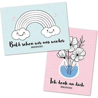 Papierdrachen Lot de 12 cartes postales à colorier Avec arc-en-ciel et fleurs pour enfants Envoyer des vœux à grand-mère, grand-père et amis Nous restons à la maison - Publicité Papierdrachen Lot de 12 cartes postales à colorier Avec arc-en-ciel et fleurs pour enfants Envoyer des vœux à grand-mère, grand-père et amis Nous restons à la maison - Publicité