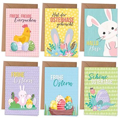 Papierdrachen Lot de 6 cartes de vœux printanières Avec enveloppe pour Pâques Salutations à la famille Design élégant pour Pâques Motif coloré Lot 1 - Publicité Papierdrachen Lot de 6 cartes de vœux printanières Avec enveloppe pour Pâques Salutations à la famille Design élégant pour Pâques Motif coloré Lot 1 - Publicité