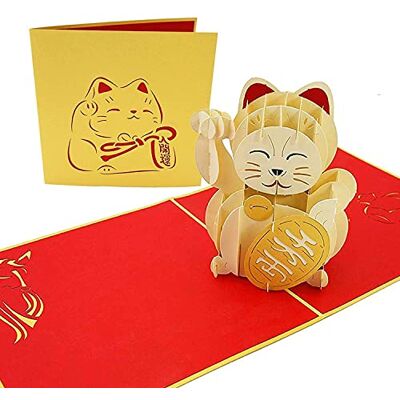 PopLife Cards Maneki-neko chat chanceux popup carte de voeux traditionnelle richesse japonaise décoration, accueillant calico plis à plat pour l'envoi d'anniversaire, se rétablir, remise des diplômes - Publicité PopLife Cards Maneki-neko chat chanceux popup carte de voeux traditionnelle richesse japonaise décoration, accueillant calico plis à plat pour l'envoi d'anniversaire, se rétablir, remise des diplômes - Publicité