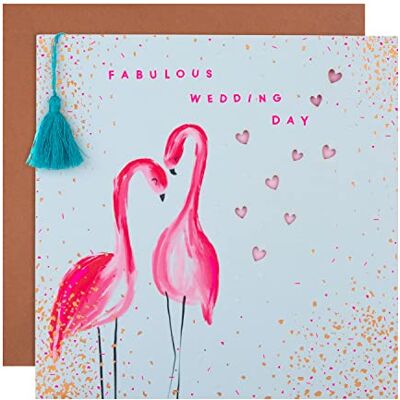 Hallmark Carte de félicitations de mariage – Design carré contemporain avec flamants roses fluo - Publicité Hallmark Carte de félicitations de mariage – Design carré contemporain avec flamants roses fluo - Publicité