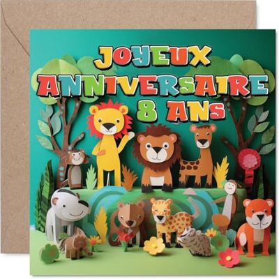 Stuff4 Ludique Carte d'Anniversaire 8 Ans, Ambiance Festive et Colorée Animaux de la Forêt en Papier dans un Décor Joyeux, 145 mm Carré, Enveloppe Incluse - Publicité Stuff4 Ludique Carte d'Anniversaire 8 Ans, Ambiance Festive et Colorée Animaux de la Forêt en Papier dans un Décor Joyeux, 145 mm Carré, Enveloppe Incluse - Publicité