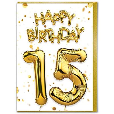 Candy Carte d'anniversaire 15 ans Belle carte d'anniversaire Effet feuille d'or blanc Pour fils et filles Anniversaire de famille Ami - Publicité Candy Carte d'anniversaire 15 ans Belle carte d'anniversaire Effet feuille d'or blanc Pour fils et filles Anniversaire de famille Ami - Publicité
