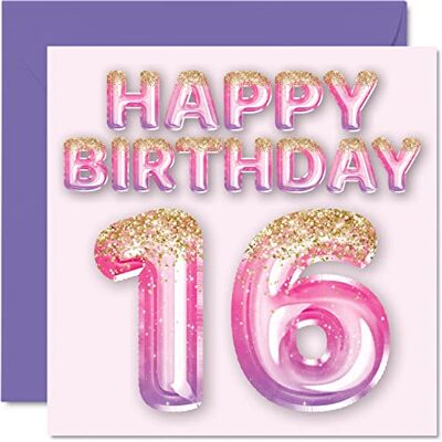 Stuff4 16th Birthday Card for Girls Pink & Purple Glitter Balloons Happy Birthday Cards for 16 Year Old Girl Daughter Sister Granddaughter Cousin 145mm x 145mm Sixteen Sixteenth Bday Greeting Cards Gift - Publicité Stuff4 16th Birthday Card for Girls Pink & Purple Glitter Balloons Happy Birthday Cards for 16 Year Old Girl Daughter Sister Granddaughter Cousin 145mm x 145mm Sixteen Sixteenth Bday Greeting Cards Gift - Publicité