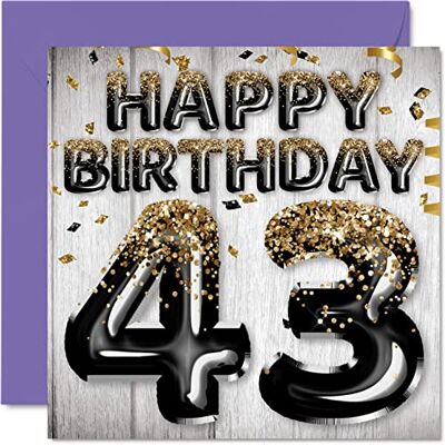 Stuff4 Carte d'anniversaire 43 ans pour homme, Ballons noirs et dorés Cartes d'anniversaire pour homme de 43 ans, papa, cousin, ami, frère, oncle, 145 mm x 145 mm - Publicité Stuff4 Carte d'anniversaire 43 ans pour homme, Ballons noirs et dorés Cartes d'anniversaire pour homme de 43 ans, papa, cousin, ami, frère, oncle, 145 mm x 145 mm - Publicité