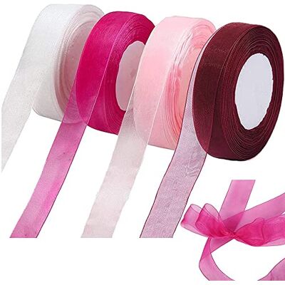 Gibsob 4 Pièces Ruban en Organza Transparent, Ruban Mousseline de Soie, Ruban Organza Mariage, pour Emballage Cadeau, Ruban de Fête d'anniversaire, Couronnes, Bricolage Fait Main - Publicité Gibsob 4 Pièces Ruban en Organza Transparent, Ruban Mousseline de Soie, Ruban Organza Mariage, pour Emballage Cadeau, Ruban de Fête d'anniversaire, Couronnes, Bricolage Fait Main - Publicité