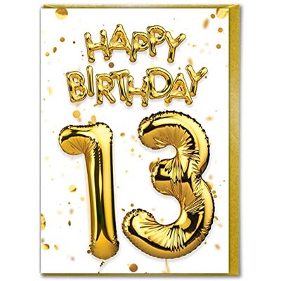Candy Carte d'anniversaire 13 ans Adolescent Belle carte d'âge en feuille d'or blanc Pour fils et filles Anniversaire de famille Ami - Publicité Candy Carte d'anniversaire 13 ans Adolescent Belle carte d'âge en feuille d'or blanc Pour fils et filles Anniversaire de famille Ami - Publicité