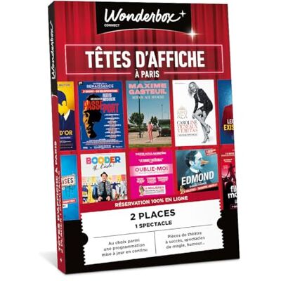 WONDERBOX Connect Coffret Cadeau Tête d'affiche à Paris pour 2 pers. 2 places pour un spectacle au choix Pièces à succès, théâtre, magie, humour Validité 27 mois - Publicité WONDERBOX Connect Coffret Cadeau Tête d'affiche à Paris pour 2 pers. 2 places pour un spectacle au choix Pièces à succès, théâtre, magie, humour Validité 27 mois - Publicité