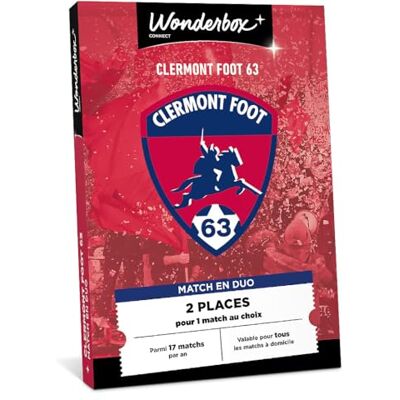 WONDERBOX Connect Coffret Cadeau Clermont Foot 63 pour 2 pers. 2 places pour 1 match au choix Parmi 17 matchs par an, valable pour tous les matchs à domicile Validité 27 mois - Publicité WONDERBOX Connect Coffret Cadeau Clermont Foot 63 pour 2 pers. 2 places pour 1 match au choix Parmi 17 matchs par an, valable pour tous les matchs à domicile Validité 27 mois - Publicité