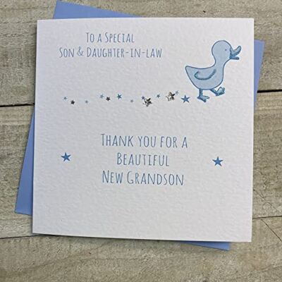 White Cotton Cards S258 Carte de vœux pour bébé Inscription Thank you for Grandson Little Duck - Publicité White Cotton Cards S258 Carte de vœux pour bébé Inscription Thank you for Grandson Little Duck - Publicité