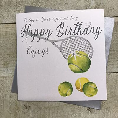 White Cotton Cards N31 Carte d'anniversaire faite à la main Inscription Tennis Today Is Your Special Day Happy Birthday Enjoy ! - Publicité White Cotton Cards N31 Carte d'anniversaire faite à la main Inscription Tennis Today Is Your Special Day Happy Birthday Enjoy ! - Publicité