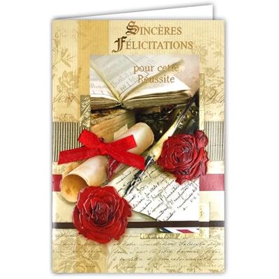 AFIE 78-610 Carte Sincères Félicitations pour cette Réussite Diplôme Parchemin avec un vrai nœud de ruban rouge Stylo Plume Fleurs Roses Rouges en Relief Format 19x13,5cm avec Enveloppe Blanche 20x14cm - Publicité AFIE 78-610 Carte Sincères Félicitations pour cette Réussite Diplôme Parchemin avec un vrai nœud de ruban rouge Stylo Plume Fleurs Roses Rouges en Relief Format 19x13,5cm avec Enveloppe Blanche 20x14cm - Publicité