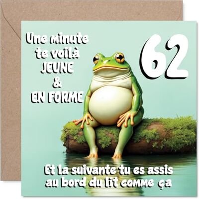 Stuff4 Drôle Carte d'Anniversaire 62 Ans, Enveloppe Incluse Clin d'Œil Espiègle au Temps Qui Passe, Grenouille Rigolote Assise au Bord du Lit, 145 mm Carré - Publicité Stuff4 Drôle Carte d'Anniversaire 62 Ans, Enveloppe Incluse Clin d'Œil Espiègle au Temps Qui Passe, Grenouille Rigolote Assise au Bord du Lit, 145 mm Carré - Publicité