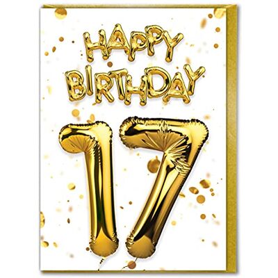 Candy Carte d'anniversaire 17 ans Belle carte d'anniversaire Effet feuille d'or blanc Pour fils et filles Anniversaire de famille Ami - Publicité Candy Carte d'anniversaire 17 ans Belle carte d'anniversaire Effet feuille d'or blanc Pour fils et filles Anniversaire de famille Ami - Publicité