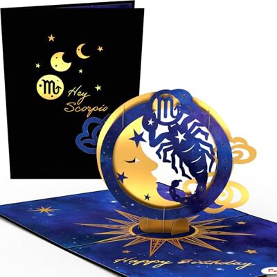 Lovepop Carte d'anniversaire pop-up 3D avec motif signe du zodiaque Scorpion 24.10-22.11 Avec effets dorés Enveloppe de qualité supérieure et compartiment caché pour cadeaux en argent - Publicité Lovepop Carte d'anniversaire pop-up 3D avec motif signe du zodiaque Scorpion 24.10-22.11 Avec effets dorés Enveloppe de qualité supérieure et compartiment caché pour cadeaux en argent - Publicité