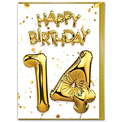 Candy Carte d'anniversaire 14 ans – Carte de 14 ans – Carte en feuille d'or – Or blanc – Pour fils et filles – Anniversaire de famille – Ami - Publicité Candy Carte d'anniversaire 14 ans – Carte de 14 ans – Carte en feuille d'or – Or blanc – Pour fils et filles – Anniversaire de famille – Ami - Publicité