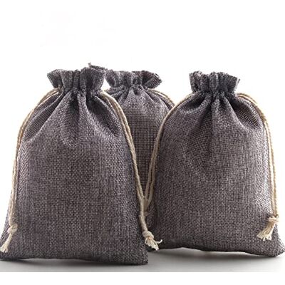 DAHI 25 Pièces Sachets en Jute 13x18 cm, Petit Pochettes en Lin Jute, Sacs Cadeau avec Cordon Serrage, Pochon Tissu pour Bijoux, Mariage, Fête, Noël (Gris) - Publicité DAHI 25 Pièces Sachets en Jute 13x18 cm, Petit Pochettes en Lin Jute, Sacs Cadeau avec Cordon Serrage, Pochon Tissu pour Bijoux, Mariage, Fête, Noël (Gris) - Publicité