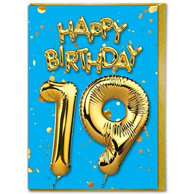 Candy Carte d'anniversaire pour 19 ans – Carte de 19 ans – Carte en feuille d'or – Bleu – Pour fils et filles – Anniversaire de famille – Ami – Dix-ème anniversaire - Publicité Candy Carte d'anniversaire pour 19 ans – Carte de 19 ans – Carte en feuille d'or – Bleu – Pour fils et filles – Anniversaire de famille – Ami – Dix-ème anniversaire - Publicité
