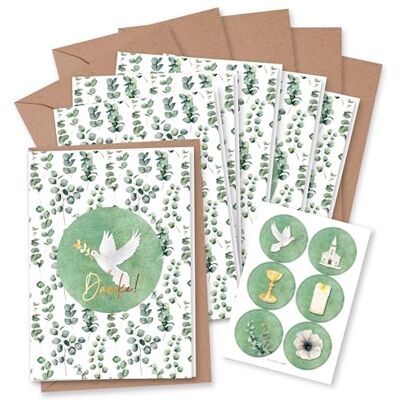 Papierdrachen 6 cartes de remerciement pour les fêtes chrétiennes comme le baptême, la communion, la confirmation, motif eucalyptus, cartes pliantes avec enveloppes et autocollants assortis, format - Publicité Papierdrachen 6 cartes de remerciement pour les fêtes chrétiennes comme le baptême, la communion, la confirmation, motif eucalyptus, cartes pliantes avec enveloppes et autocollants assortis, format - Publicité