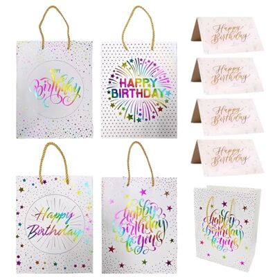 UOPJDD 4 Morceaux De Sacs-Cadeaux En Papier Et 4 Cartes, Fournitures D'Emballage Cadeau, Fournitures De Fête D'Anniversaire, Sacs En Papier De Grande Capacité. Publicité UOPJDD 4 Morceaux De Sacs-Cadeaux En Papier Et 4 Cartes, Fournitures D'Emballage Cadeau, Fournitures De Fête D'Anniversaire, Sacs En Papier De Grande Capacité. Publicité