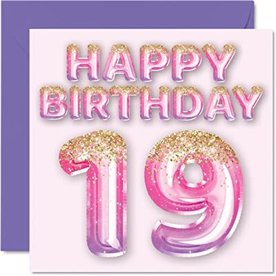 Stuff4 19th Birthday Card for Women Pink & Purple Glitter Balloons Happy Birthday Cards for 19 Year Old Woman Daughter Sister Auntie Cousin, 145mm x 145mm Nineteen Nineteenth Bday Greeting Cards Gift - Publicité Stuff4 19th Birthday Card for Women Pink & Purple Glitter Balloons Happy Birthday Cards for 19 Year Old Woman Daughter Sister Auntie Cousin, 145mm x 145mm Nineteen Nineteenth Bday Greeting Cards Gift - Publicité