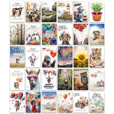 Panda Lot de 30 cartes d'anniversaire assorties avec enveloppes blanches pour un mélange d'âges - Publicité Panda Lot de 30 cartes d'anniversaire assorties avec enveloppes blanches pour un mélange d'âges - Publicité