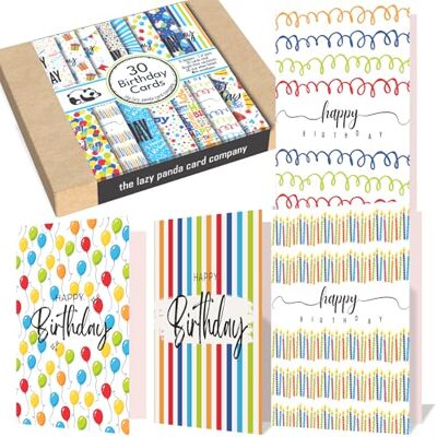 Panda Lot de 30 cartes d'anniversaire brillantes avec enveloppes en papier recyclé 15 motifs différents - Publicité Panda Lot de 30 cartes d'anniversaire brillantes avec enveloppes en papier recyclé 15 motifs différents - Publicité
