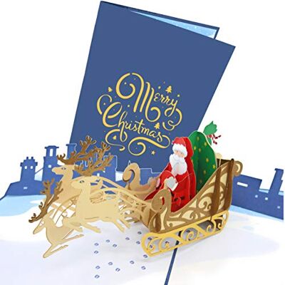 PopLife Carte de Noël pop-up 3D faite à la main avec traîneau du Père Noël et renne Message de Noël vierge Petit cadeau pour les amis et la famille, coquine ou gentille - Publicité PopLife Carte de Noël pop-up 3D faite à la main avec traîneau du Père Noël et renne Message de Noël vierge Petit cadeau pour les amis et la famille, coquine ou gentille - Publicité