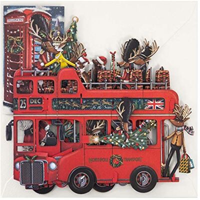 ART Santa's Red Bus 3D Pop Up Christmas Greeting Card - Publicité ART Santa's Red Bus 3D Pop Up Christmas Greeting Card - Publicité