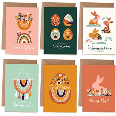 Papierdrachen Lot de 5 cartes pliantes pour Pâques 6 cartes de Pâques de printemps avec enveloppe pour la période de Pâques Salutations à la famille Design élégant Motif bohème avec vernis UV - Publicité Papierdrachen Lot de 5 cartes pliantes pour Pâques 6 cartes de Pâques de printemps avec enveloppe pour la période de Pâques Salutations à la famille Design élégant Motif bohème avec vernis UV - Publicité