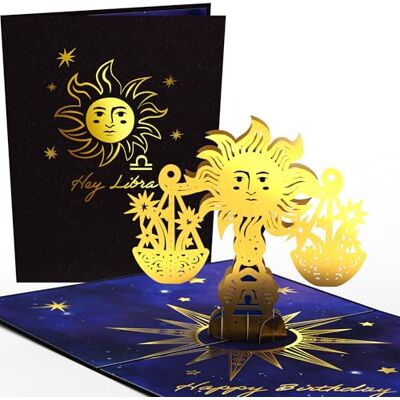 Lovepop ® Carte d'anniversaire pop-up 3D avec signe du zodiaque Balance Effets dorés de qualité supérieure Compartiment pour argent et bons Enveloppe de qualité supérieure - Publicité Lovepop ® Carte d'anniversaire pop-up 3D avec signe du zodiaque Balance Effets dorés de qualité supérieure Compartiment pour argent et bons Enveloppe de qualité supérieure - Publicité