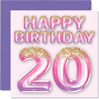 Stuff4 20th Birthday Card for Women Pink & Purple Glitter Balloons Happy Birthday Cards for 20 Year Old Woman Daughter Sister Auntie Cousin, 145mm x 145mm Twenty Twentieth Bday Greeting Cards Gift - Publicité Stuff4 20th Birthday Card for Women Pink & Purple Glitter Balloons Happy Birthday Cards for 20 Year Old Woman Daughter Sister Auntie Cousin, 145mm x 145mm Twenty Twentieth Bday Greeting Cards Gift - Publicité