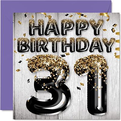 Stuff4 Carte d'anniversaire 31 ans pour homme, Ballons à paillettes noirs et dorés - Publicité Stuff4 Carte d'anniversaire 31 ans pour homme, Ballons à paillettes noirs et dorés - Publicité