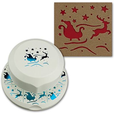 ARTOZ Perforatrice en deux parties I Motif traîneau avec renne et Père Noël I Trou à positionner librement I Confection de cartes de vœux, de Noël, d’invitations, etc. Publicité ARTOZ Perforatrice en deux parties I Motif traîneau avec renne et Père Noël I Trou à positionner librement I Confection de cartes de vœux, de Noël, d’invitations, etc. Publicité