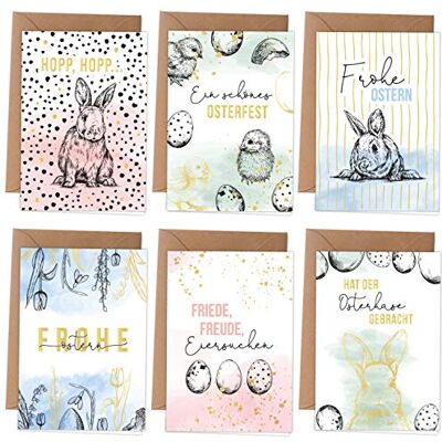 Papierdrachen Lot de 3 cartes de Pâques 6 cartes de vœux de printemps Avec enveloppe pour Pâques Salutations à la famille Design élégant pour Pâques Motif pastel - Publicité Papierdrachen Lot de 3 cartes de Pâques 6 cartes de vœux de printemps Avec enveloppe pour Pâques Salutations à la famille Design élégant pour Pâques Motif pastel - Publicité