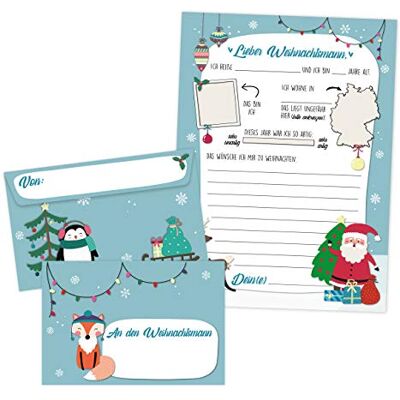 Papierdrachen Lettres au Père Noël Christkind Courrier de Noël pour enfants Avec enveloppes Carte de vœux à remplir et à envoyer Bleu - Publicité Papierdrachen Lettres au Père Noël Christkind Courrier de Noël pour enfants Avec enveloppes Carte de vœux à remplir et à envoyer Bleu - Publicité