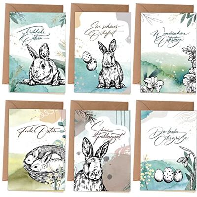 Papierdrachen Lot de 6 cartes pliantes pour Pâques Cartes de Pâques 6 cartes de vœux de printemps avec enveloppe et autocollants pour la période de Pâques Salutations à la famille Design - Publicité Papierdrachen Lot de 6 cartes pliantes pour Pâques Cartes de Pâques 6 cartes de vœux de printemps avec enveloppe et autocollants pour la période de Pâques Salutations à la famille Design - Publicité