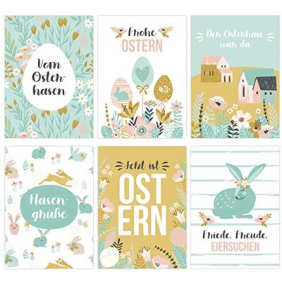 Papierdrachen Lot de 12 cartes de Pâques pour collectionner et envoyer Cartes postales conçues avec amour Turquoise Cartes de vœux Set 12 Pâques 2021 - Publicité Papierdrachen Lot de 12 cartes de Pâques pour collectionner et envoyer Cartes postales conçues avec amour Turquoise Cartes de vœux Set 12 Pâques 2021 - Publicité