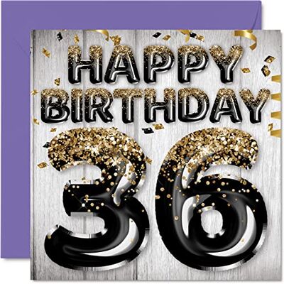 Stuff4 Carte d'anniversaire 36 ans pour homme, Ballons noirs et dorés Cartes d'anniversaire pour homme de 36 ans, ami, frère, papa, oncle, 145 mm x 145 mm - Publicité Stuff4 Carte d'anniversaire 36 ans pour homme, Ballons noirs et dorés Cartes d'anniversaire pour homme de 36 ans, ami, frère, papa, oncle, 145 mm x 145 mm - Publicité